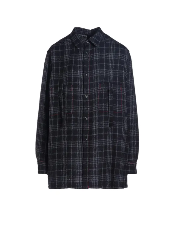 W/ CHECK RED STITCH BACK TUCKED OPEN TAB BLOUSE sold by Yohji Yamamoto