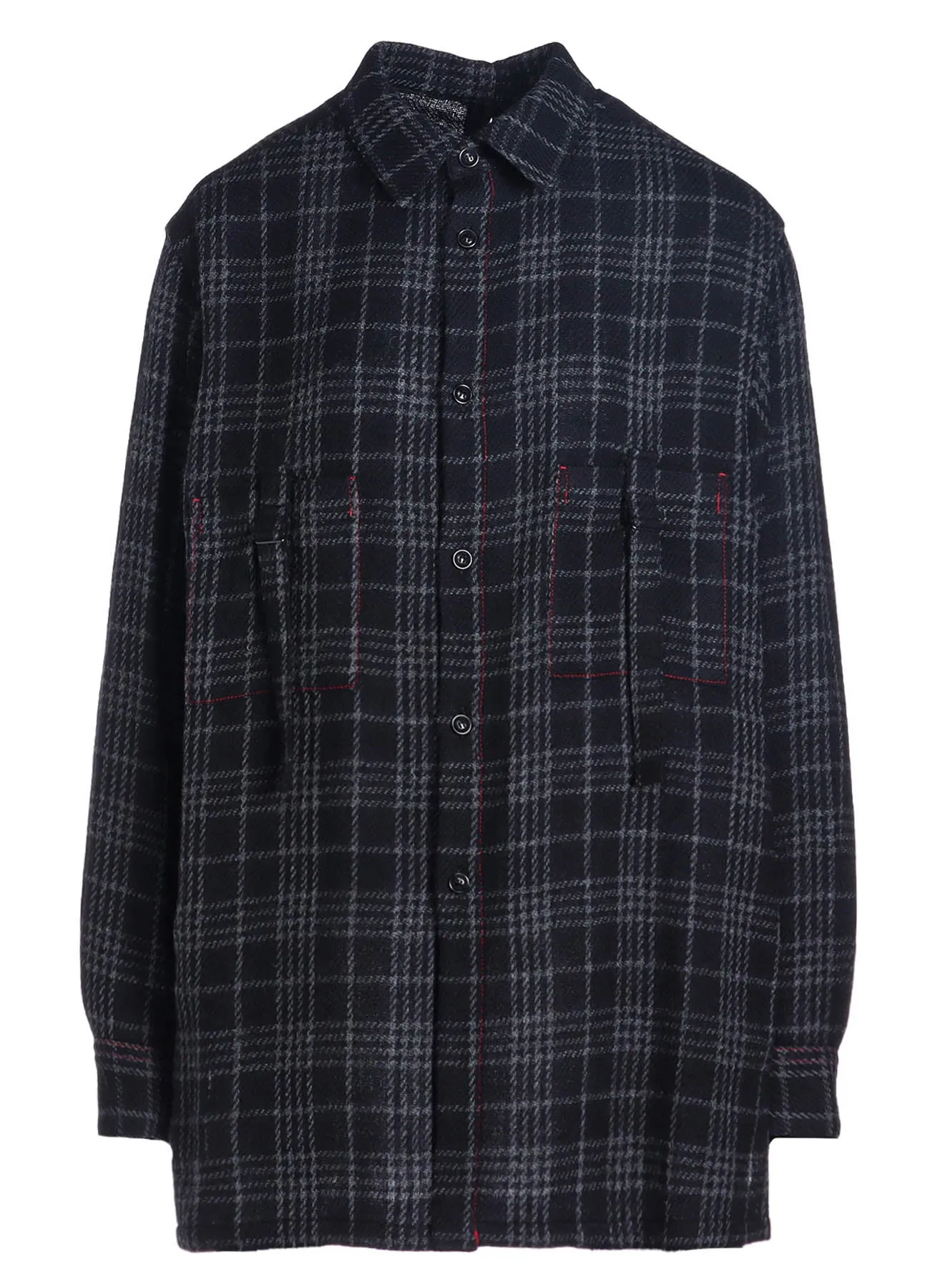 W/ CHECK RED STITCH BACK TUCKED OPEN TAB BLOUSE sold by Yohji Yamamoto product image thumbnail 2