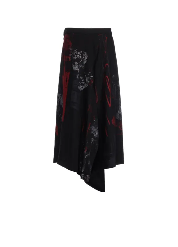 CU/ TWILL PEONY PRINT RIGHT SIDE DOUBLE SKIRT PANTS sold by Yohji Yamamoto