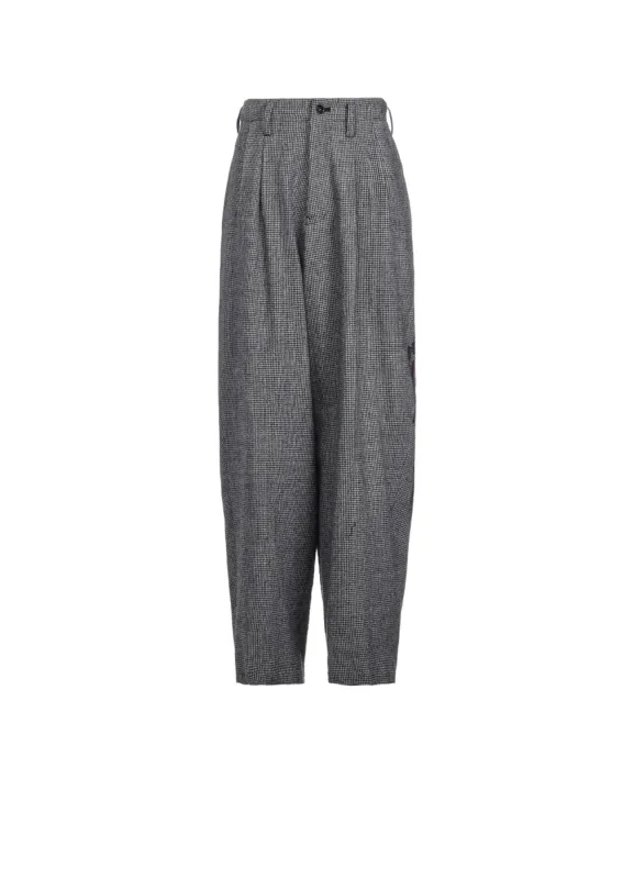 WOOL FLANNEL HOUNDSTOOTH FEMALE PT DOUBLE TUCK WIDE PANTS sold by Yohji Yamamoto