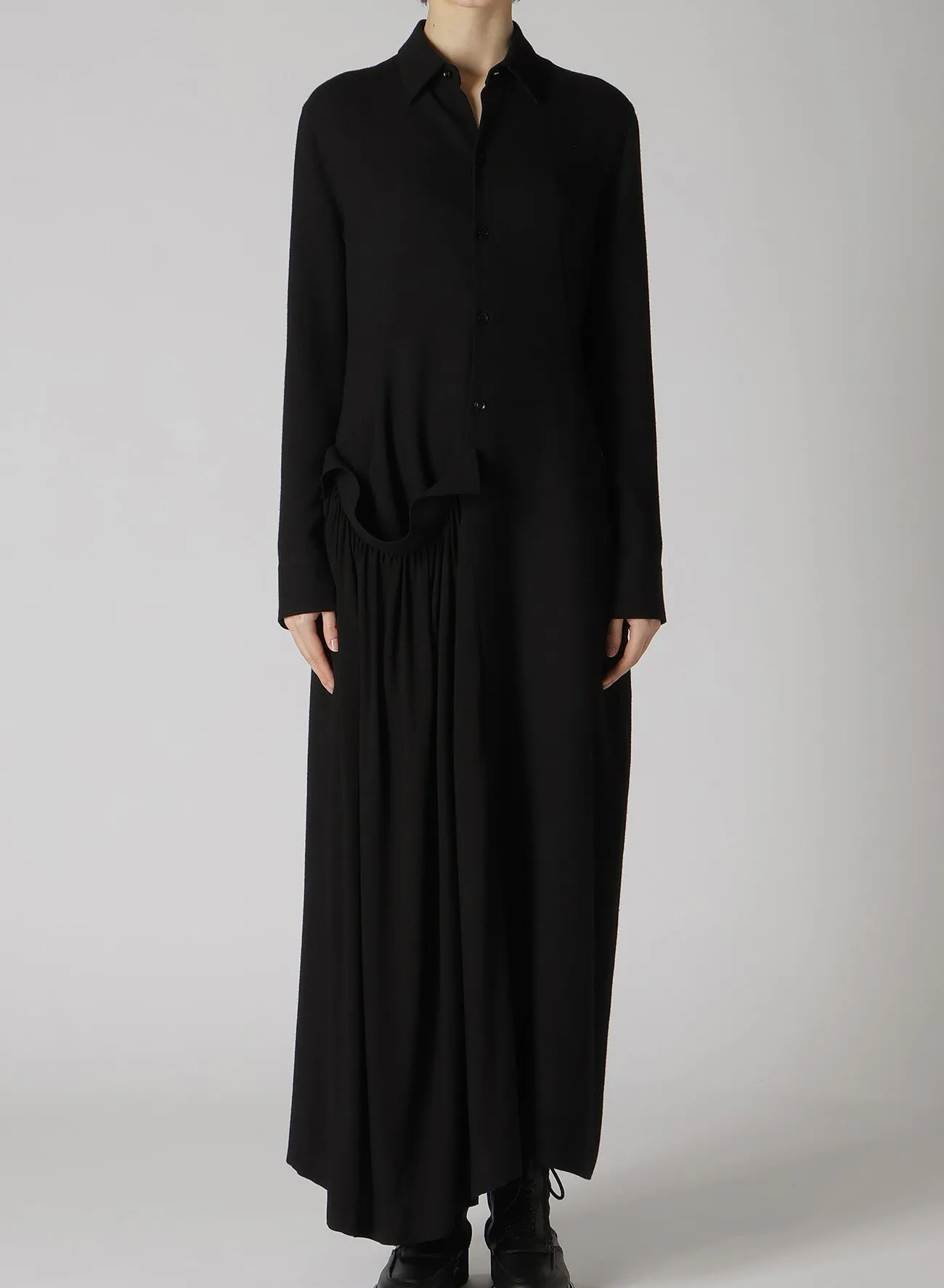 W/RY GAUZE WASHER RIGHT GATEHRED DRESS sold by Yohji Yamamoto product image thumbnail 4