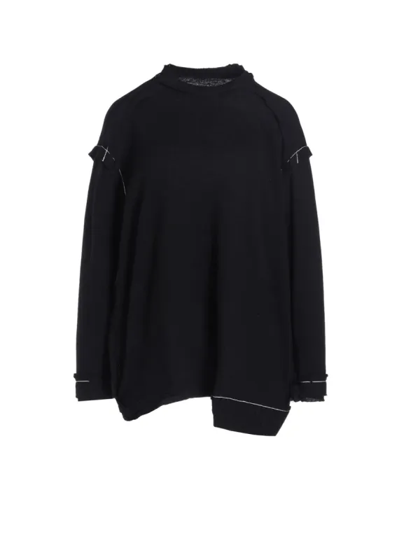 WOOL BLEND RIB BLEED DOUBLED ROUND NECK PULLOVER sold by Yohji Yamamoto