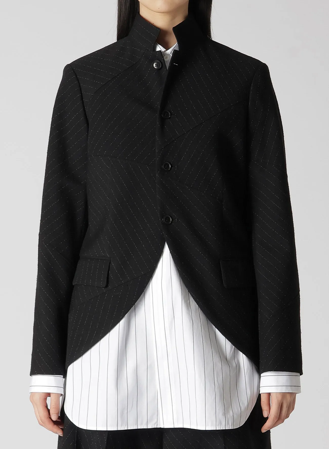 WOOL BLEND NEP STRIPE PANEL JACKET sold by Yohji Yamamoto product image thumbnail 5