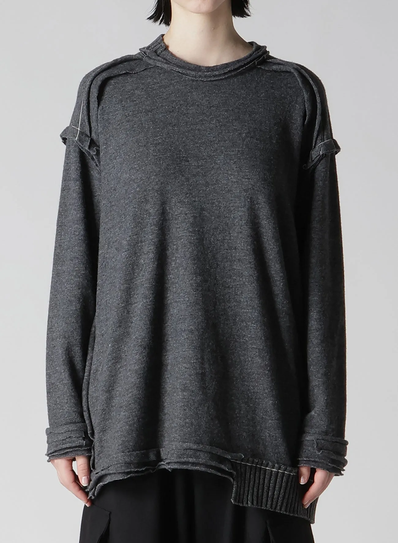 WOOL BLEND RIB BLEED DOUBLED ROUND NECK PULLOVER sold by Yohji Yamamoto product image thumbnail 4