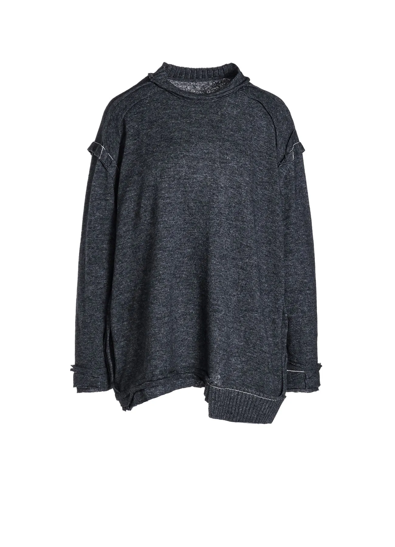 WOOL BLEND RIB BLEED DOUBLED ROUND NECK PULLOVER sold by Yohji Yamamoto