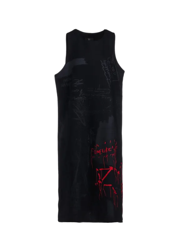 WOOL FLANNEL CHALK PRINT SLEEVELESS DRESS sold by Yohji Yamamoto