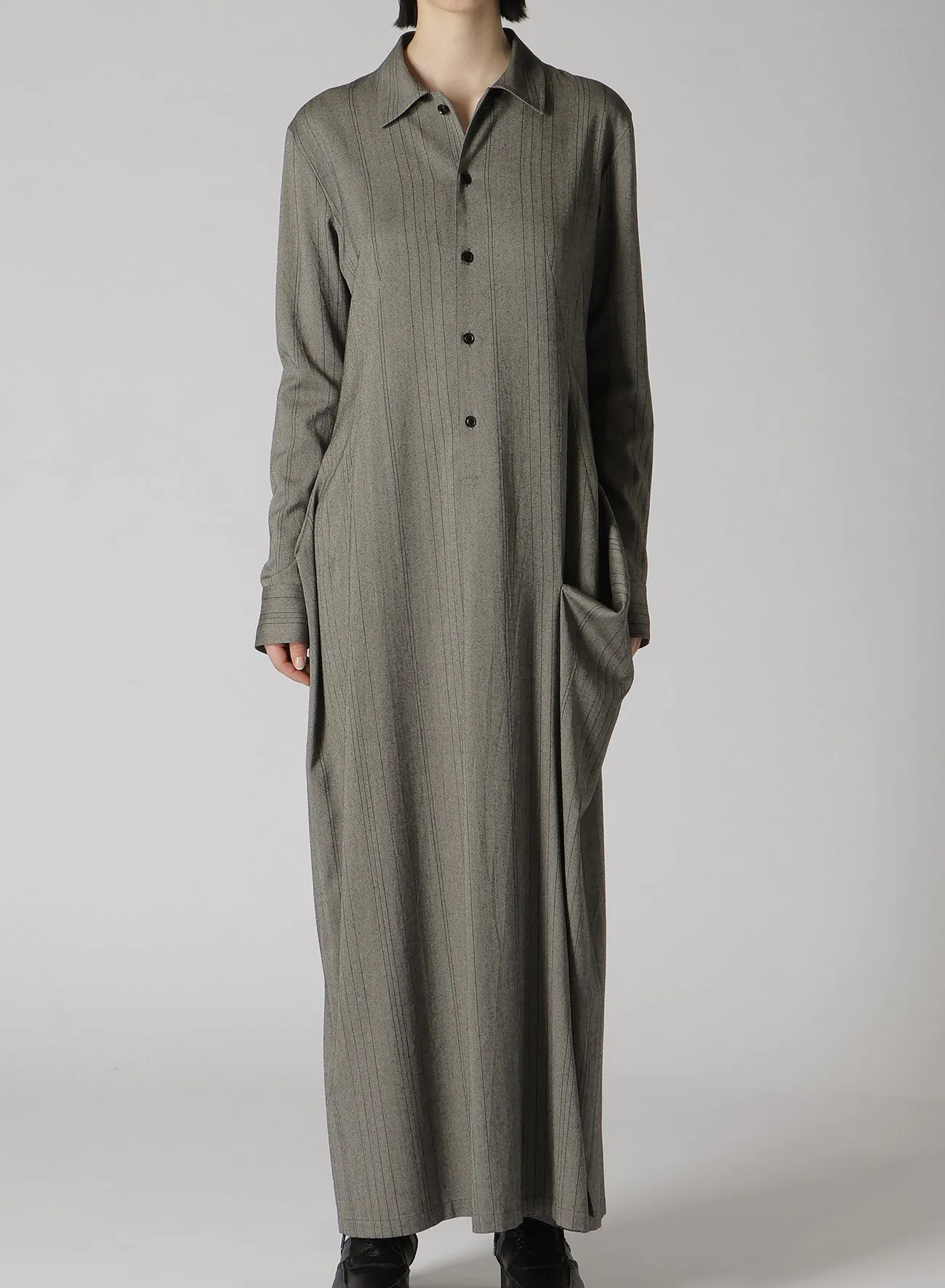 W/RY RANDOM HERRINGBONE OPEN COLLAR SHIRT DRESS sold by Yohji Yamamoto product image thumbnail 4