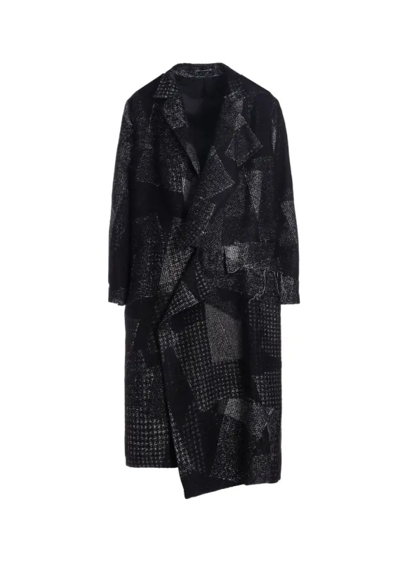 WOOL COTTON RANDOM HOUNDSTOOTH JQ LEFT FRONT CUT COAT sold by Yohji Yamamoto