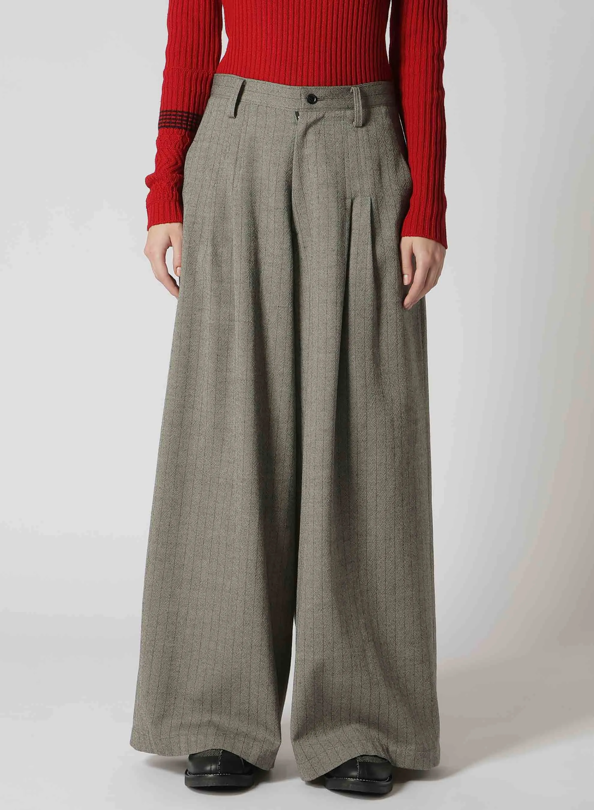 WOOL STRIPE DOUBLE TUCK WIDE PANTS sold by Yohji Yamamoto product image thumbnail 4