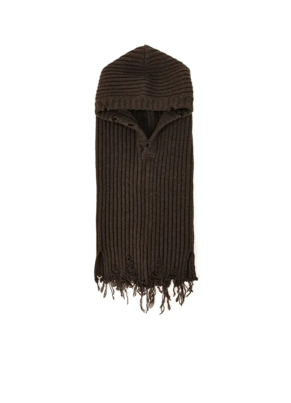 LAMB WOOL DAMAGED NECK WARMER W/ HOODIE sold by Yohji Yamamoto