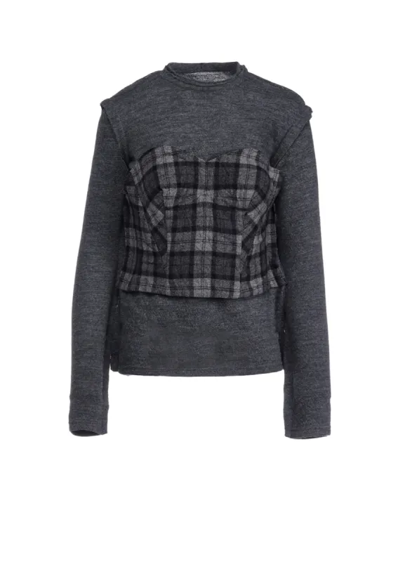 WOOL SHRINK SINGLE JERSEY BUSTIER DETAIL LONG T-SHIRT sold by Yohji Yamamoto