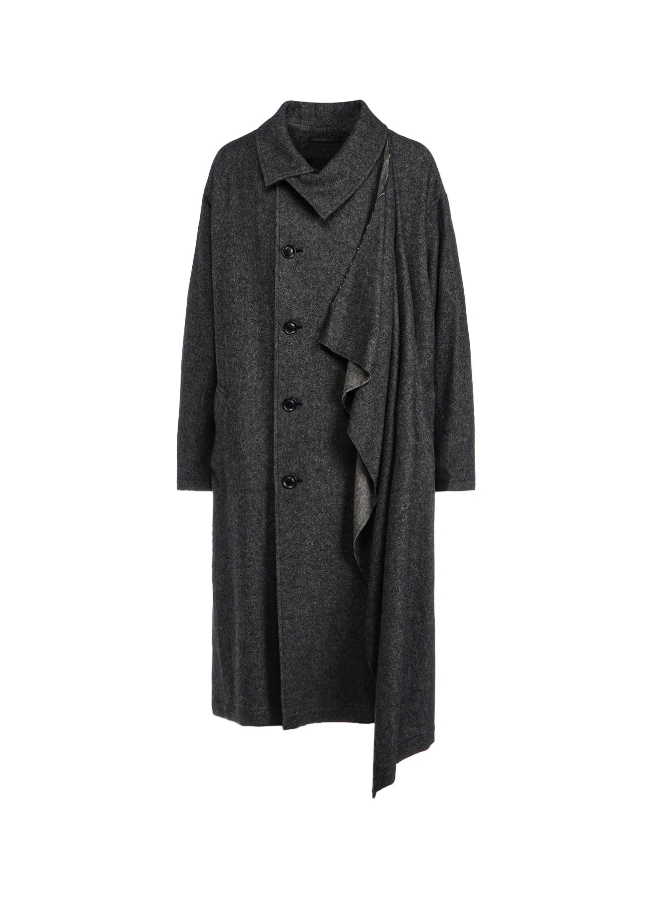 WOOL FLANNEL LEFT FLAP PANEL COAT sold by Yohji Yamamoto