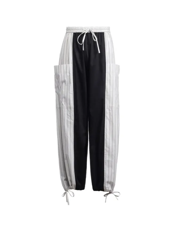 COTTON SATIN STRIPE SWITCHING PANTS (L) sold by Yohji Yamamoto