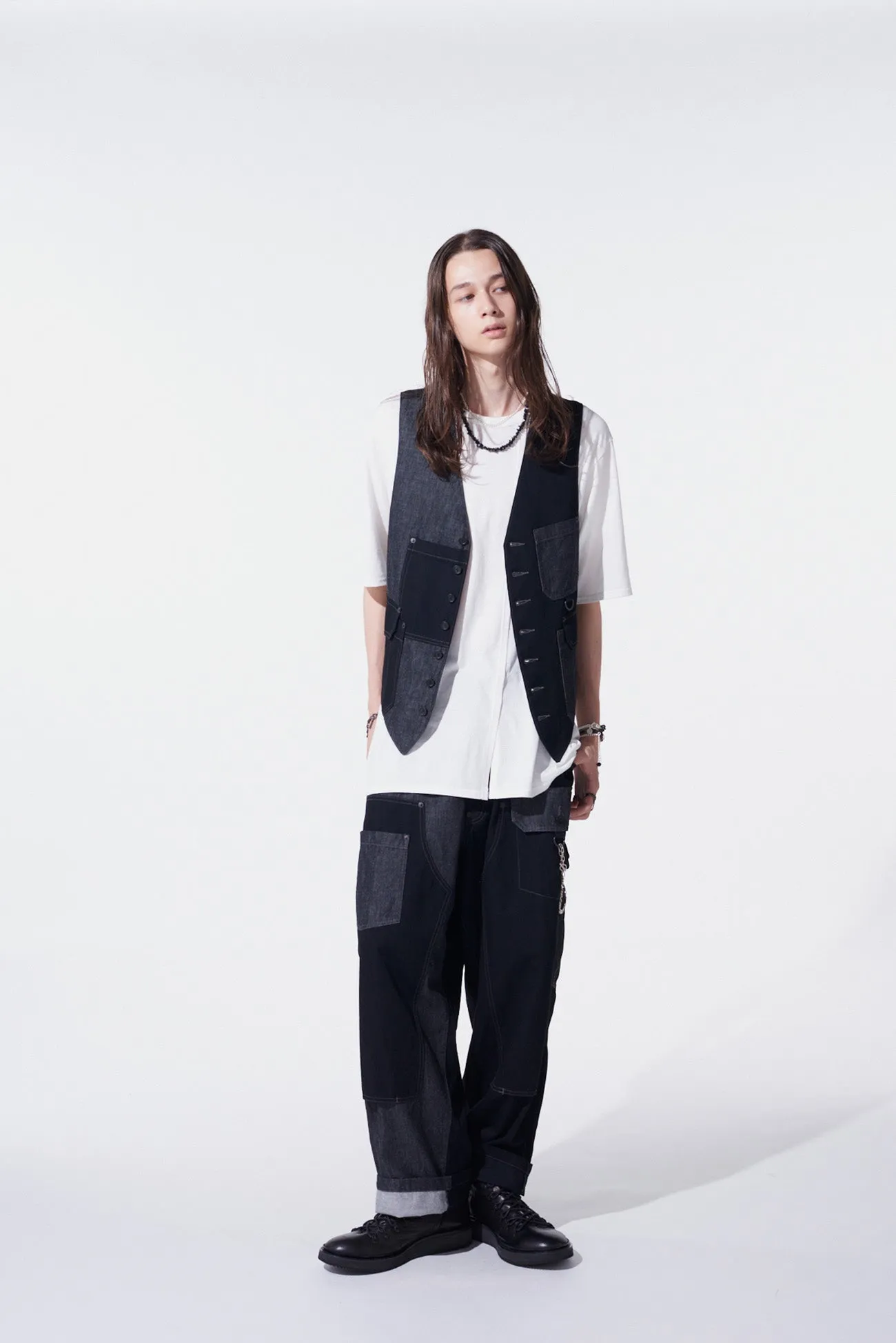 7OZ DENIM CRAZY PATCHWORK DOUBLE KNEE PAINTER PANTS sold by Yohji Yamamoto product image thumbnail 2