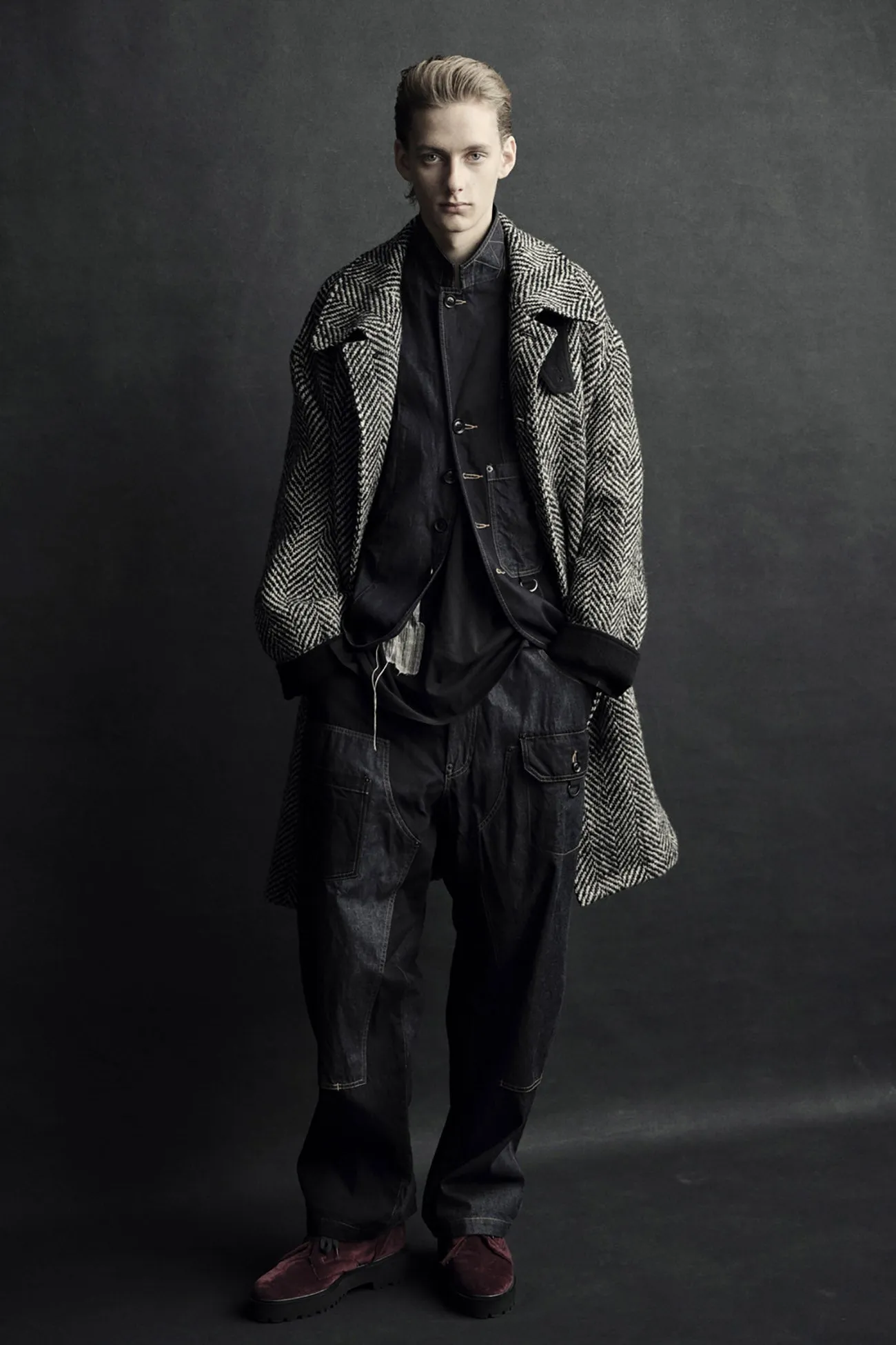 7OZ DENIM CRAZY PATCHWORK DOUBLE KNEE PAINTER PANTS sold by Yohji Yamamoto product image thumbnail 2