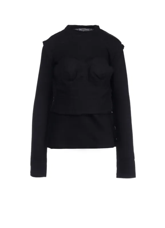 WOOL SHRINK SINGLE JERSEY BUSTIER DETAIL LONG T-SHIRT sold by Yohji Yamamoto