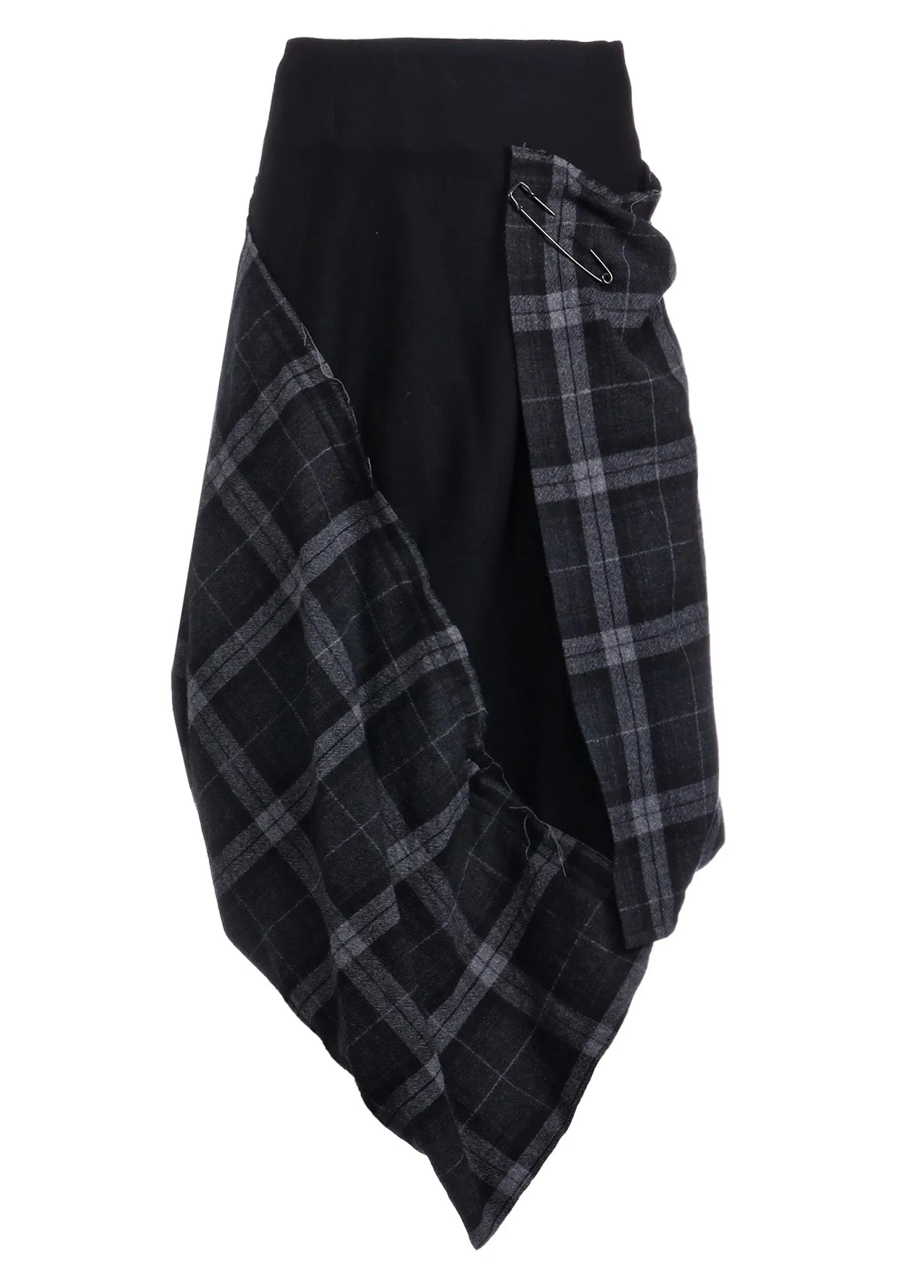 SERGE + PLAID COMBI WRAP SKIRT sold by Yohji Yamamoto product image thumbnail 2