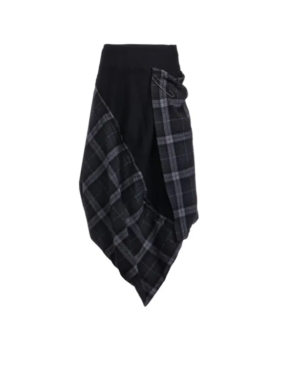 SERGE + PLAID COMBI WRAP SKIRT sold by Yohji Yamamoto