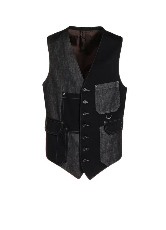 7OZ DENIM CRAZY PATCHWORK VEST sold by Yohji Yamamoto