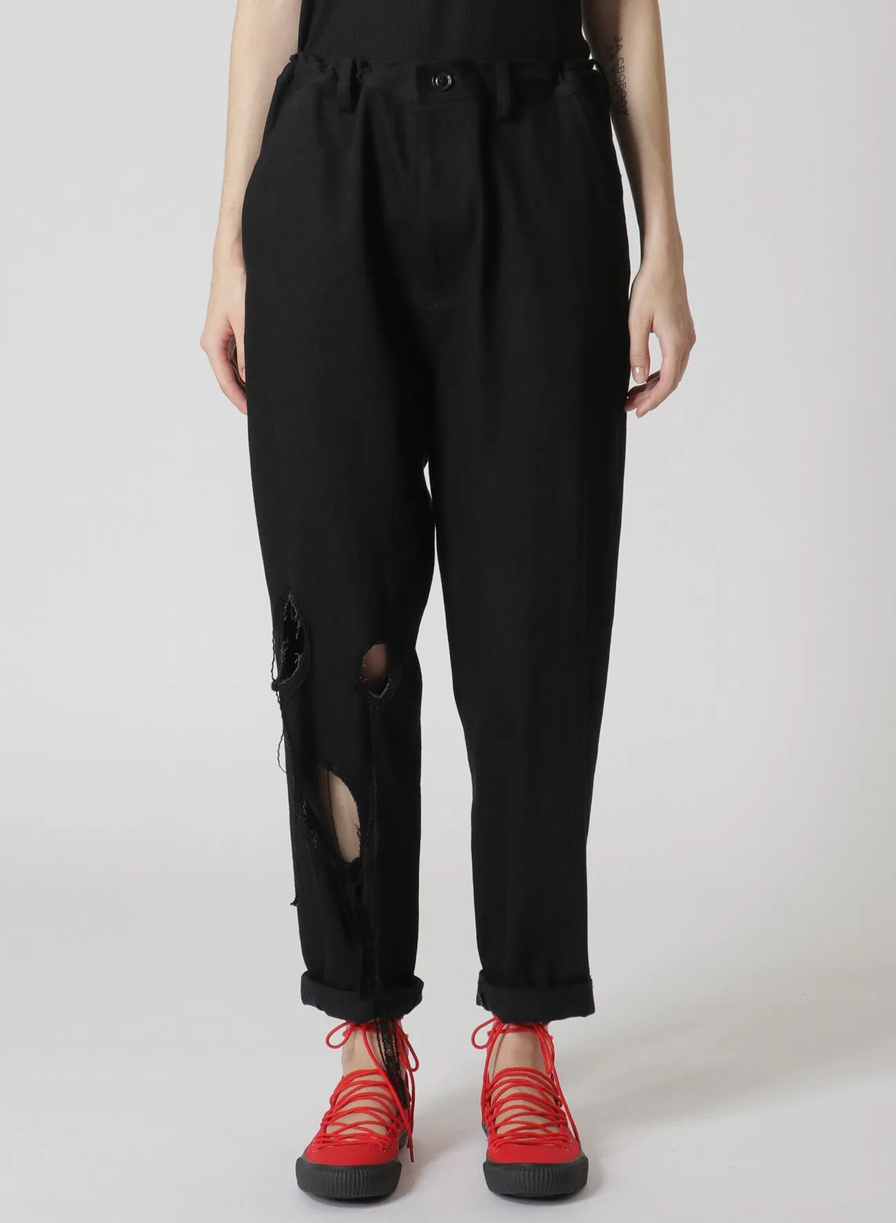 DENIM SLIM FIT PANTS WITH HOLE DETAILS sold by Yohji Yamamoto product image thumbnail 4