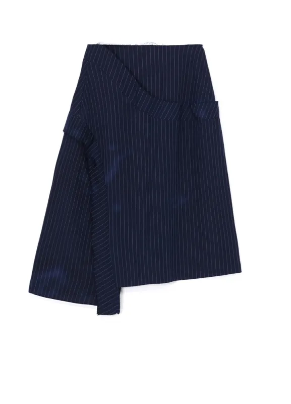 LINEN/COTTON PIN-STRIPED UNEVENLY DYED FLARED SKIRT sold by Yohji Yamamoto