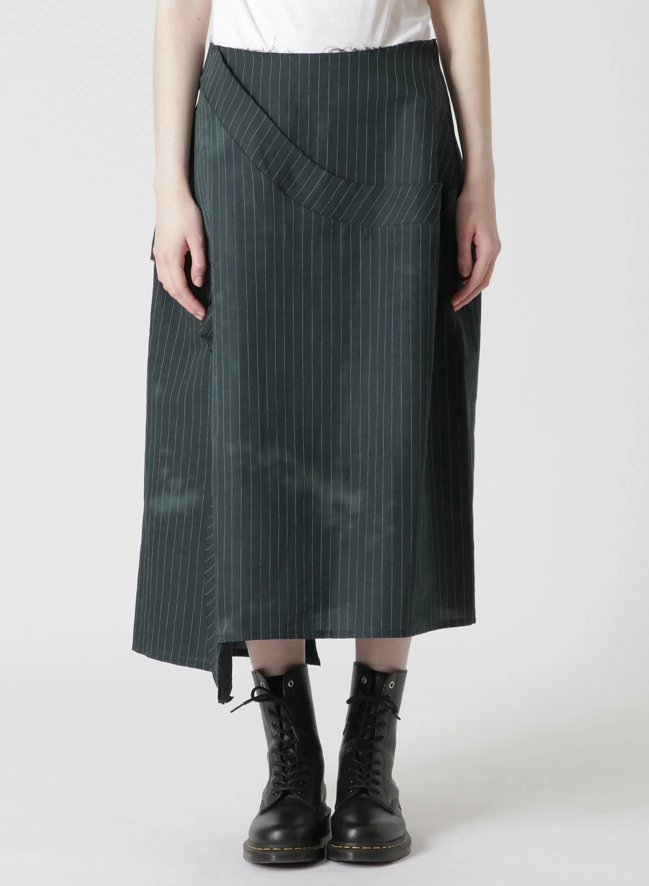 LINEN/COTTON PIN-STRIPED UNEVENLY DYED FLARED SKIRT sold by Yohji Yamamoto product image thumbnail 4