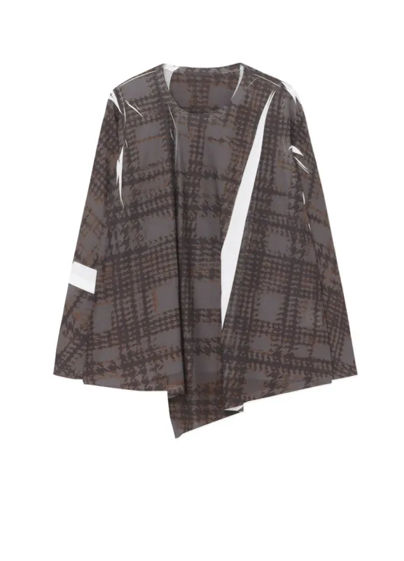 GLEN CHECK FLARED ASYMMETRIC LONG SLEEVE T-SHIRT sold by Yohji Yamamoto