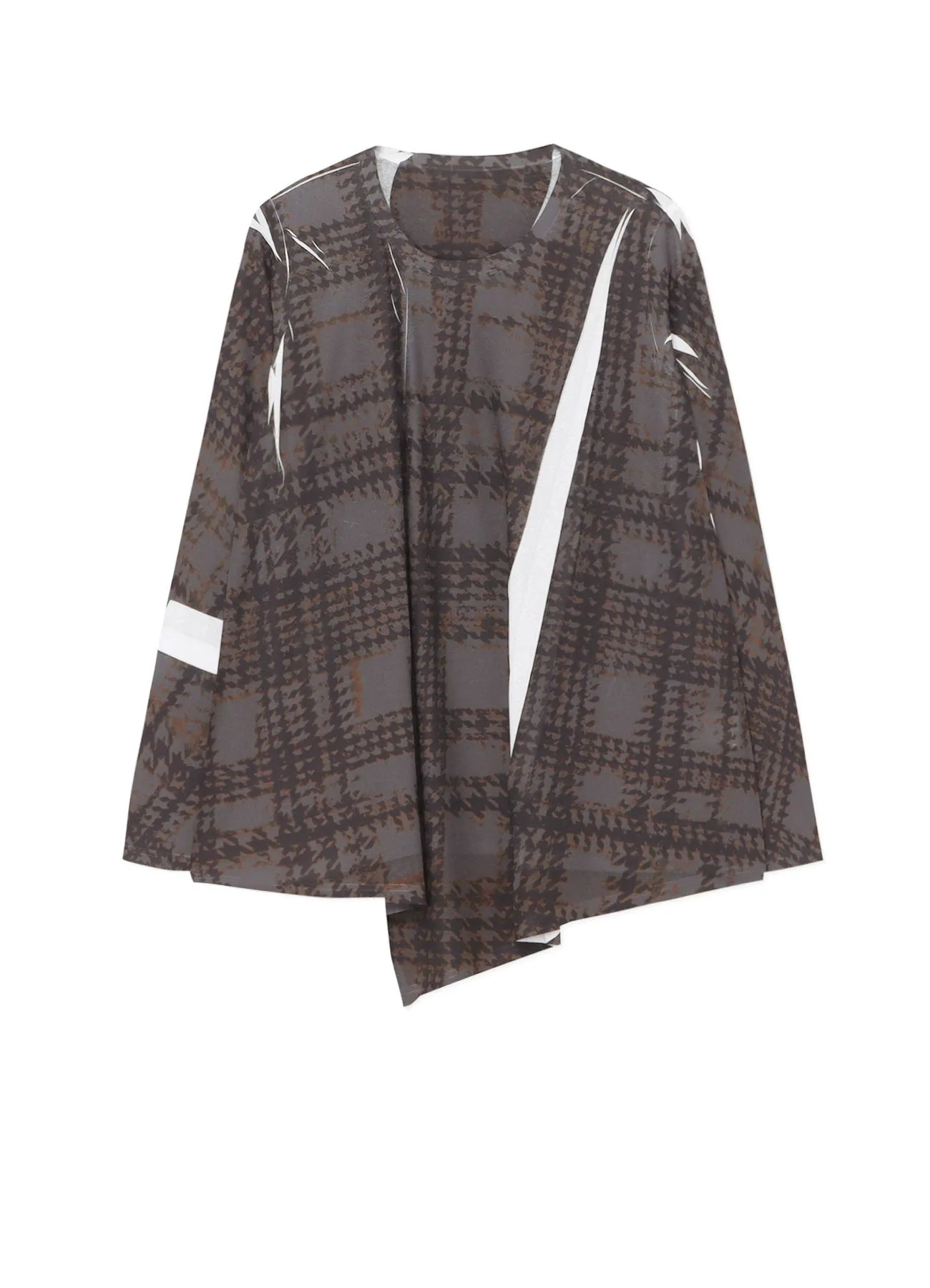 GLEN CHECK FLARED ASYMMETRIC LONG SLEEVE T-SHIRT sold by Yohji Yamamoto