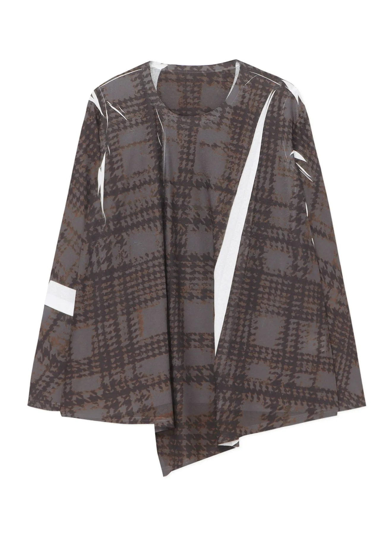 GLEN CHECK FLARED ASYMMETRIC LONG SLEEVE T-SHIRT sold by Yohji Yamamoto product image thumbnail 2