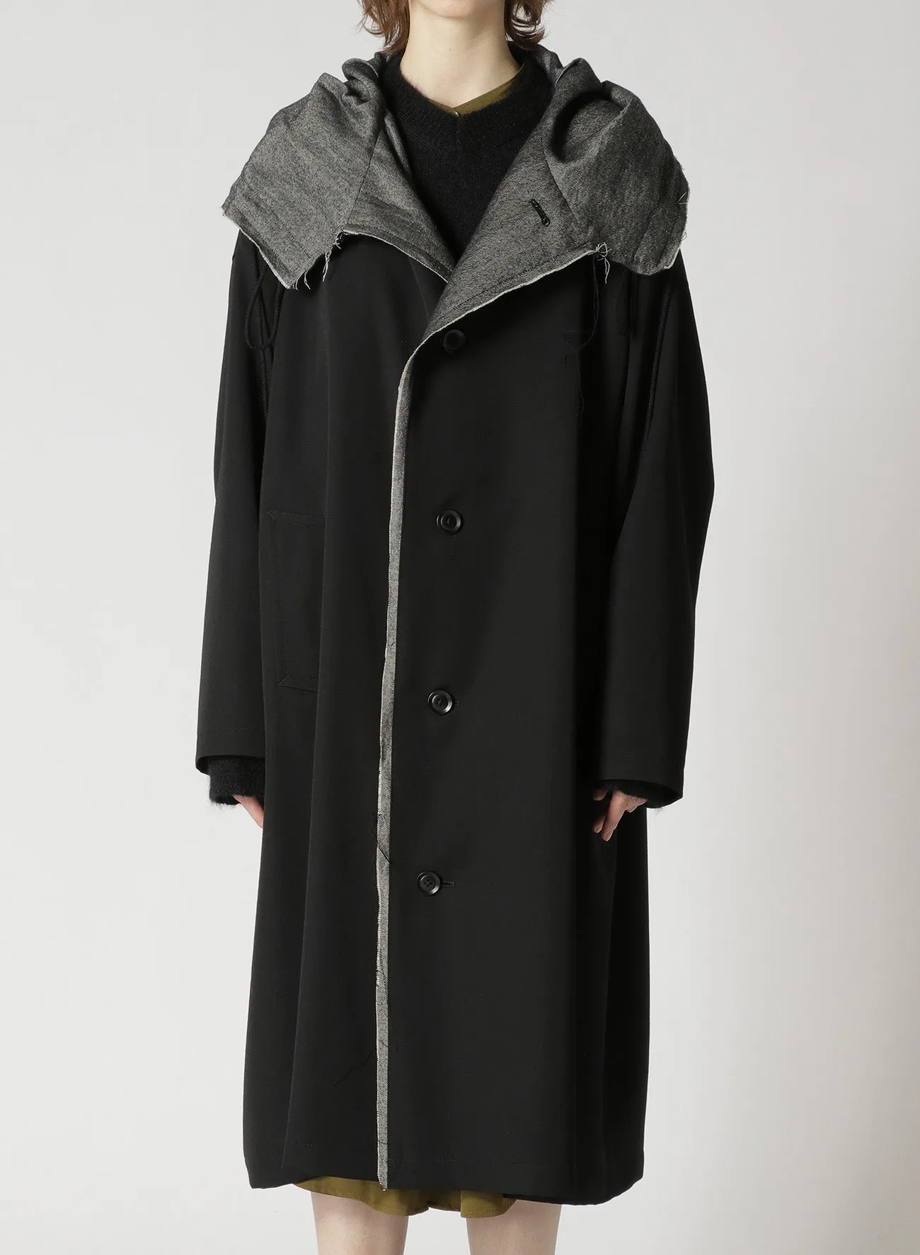 WOOL GABARDINE COAT WITH BIG HOOD sold by Yohji Yamamoto product image thumbnail 5