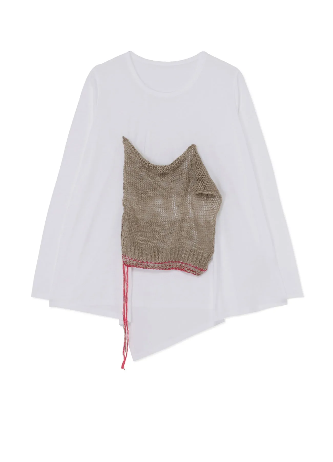 COTTON LONG SLEEVE T-SHIRT WITH KNITTED LINEN DETAIL sold by Yohji Yamamoto