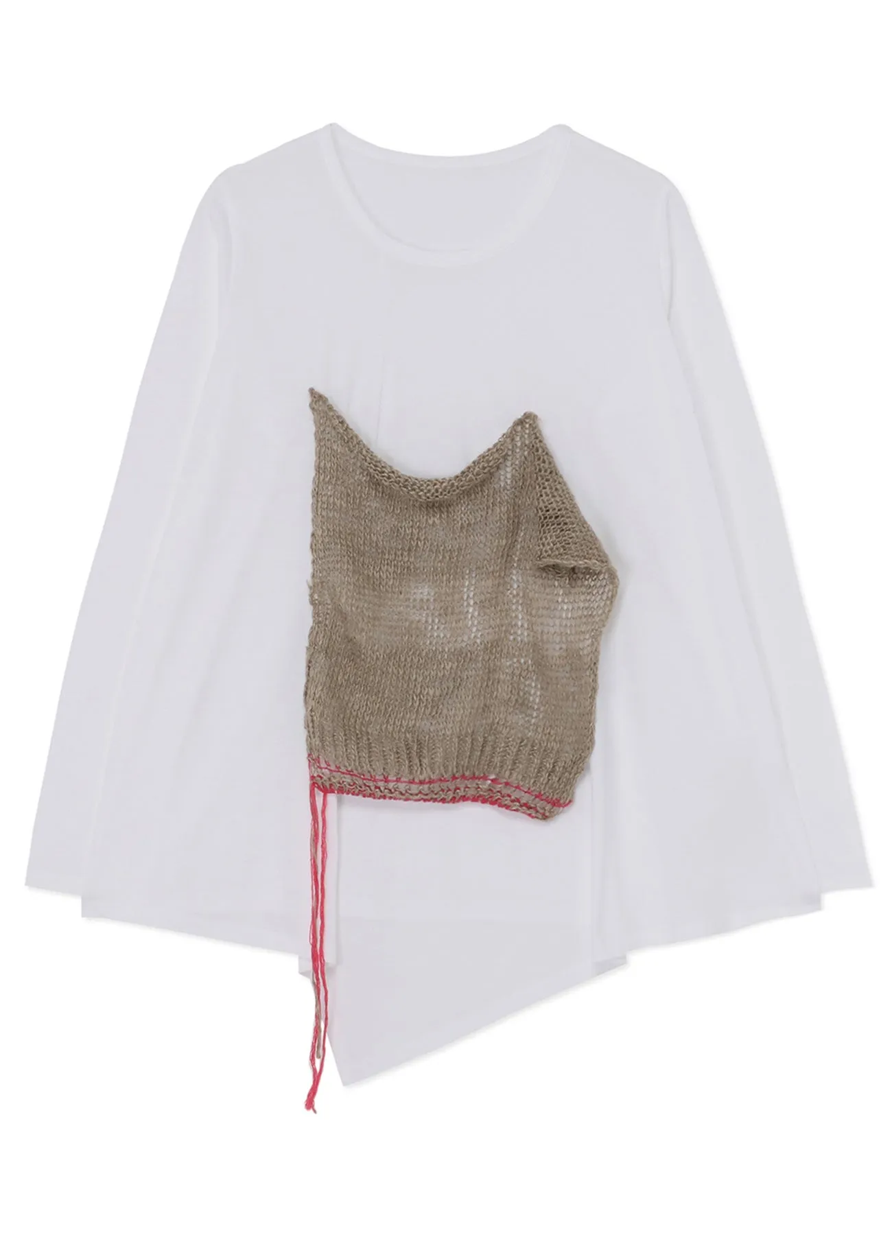 COTTON LONG SLEEVE T-SHIRT WITH KNITTED LINEN DETAIL sold by Yohji Yamamoto product image thumbnail 2