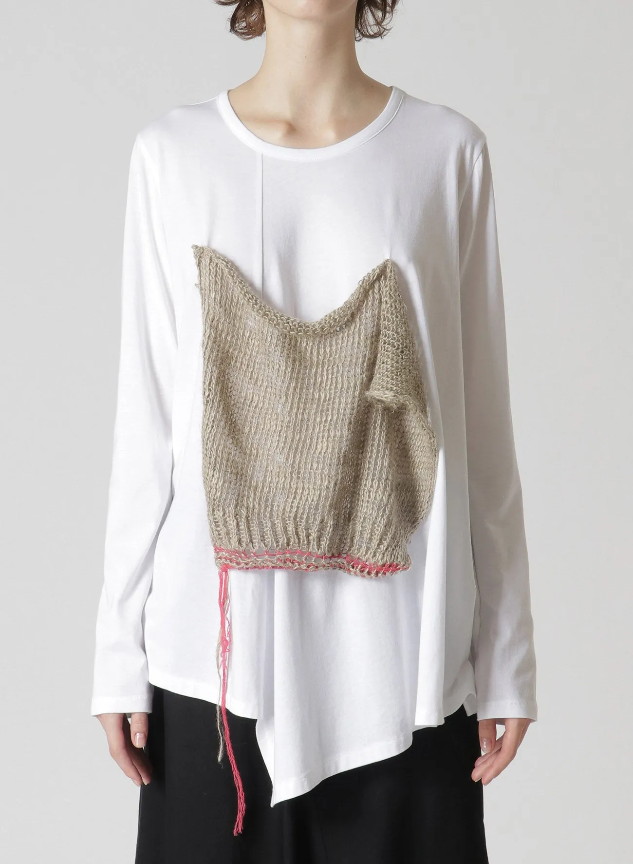COTTON LONG SLEEVE T-SHIRT WITH KNITTED LINEN DETAIL sold by Yohji Yamamoto product image thumbnail 4