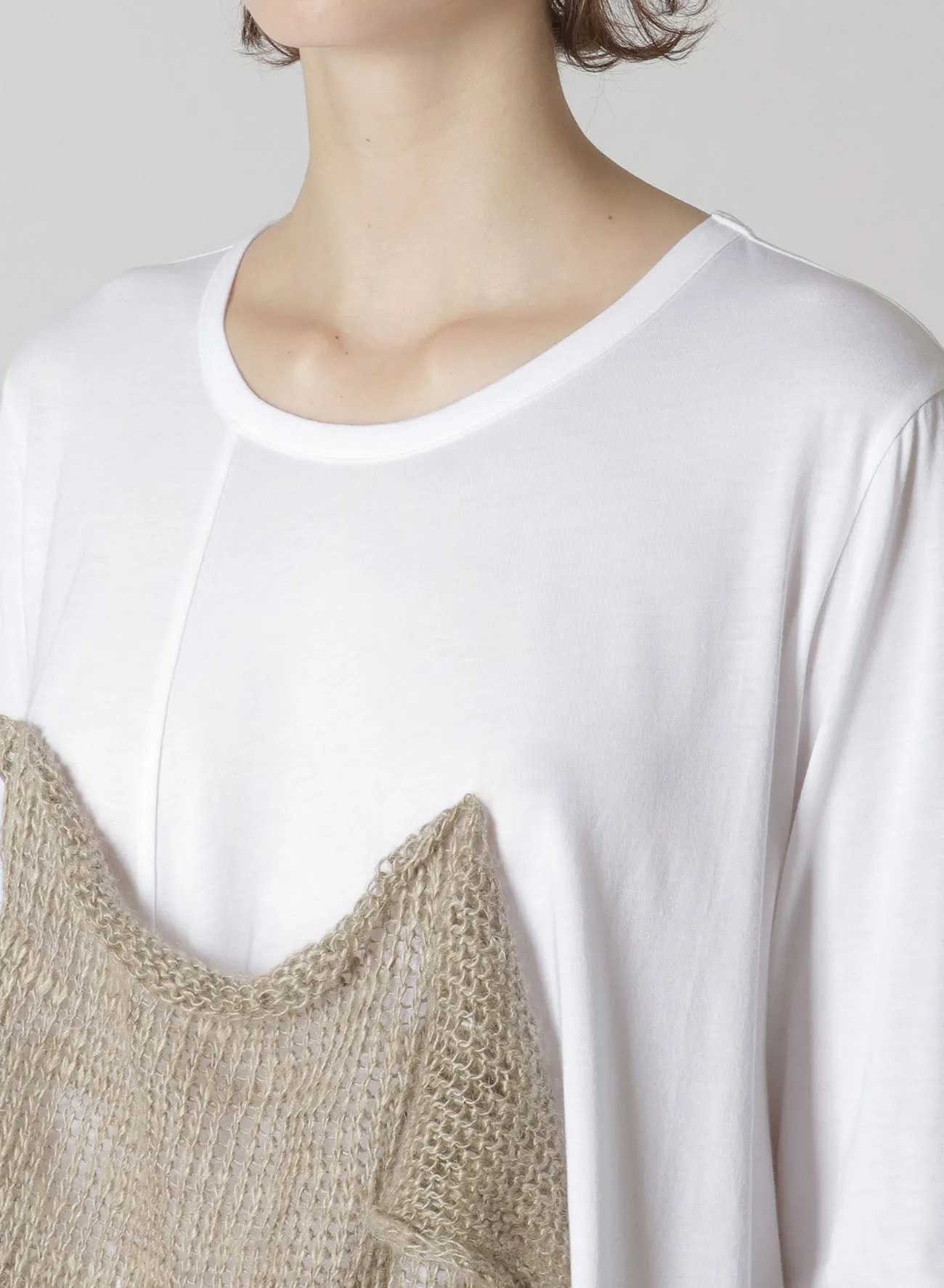 COTTON LONG SLEEVE T-SHIRT WITH KNITTED LINEN DETAIL sold by Yohji Yamamoto product image thumbnail 5