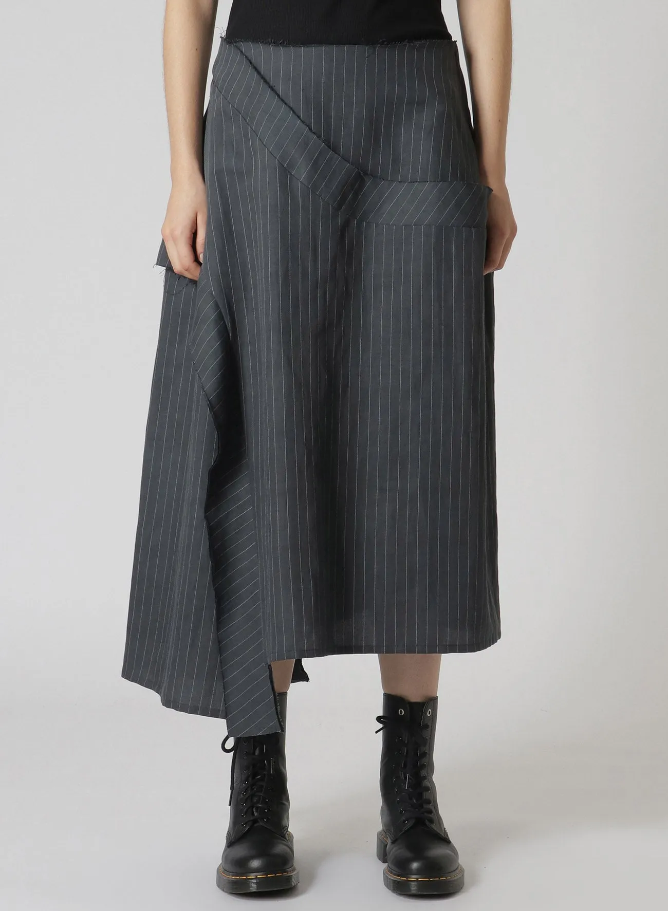 LINEN/COTTON PIN-STRIPED UNEVENLY DYED FLARED SKIRT sold by Yohji Yamamoto product image thumbnail 4