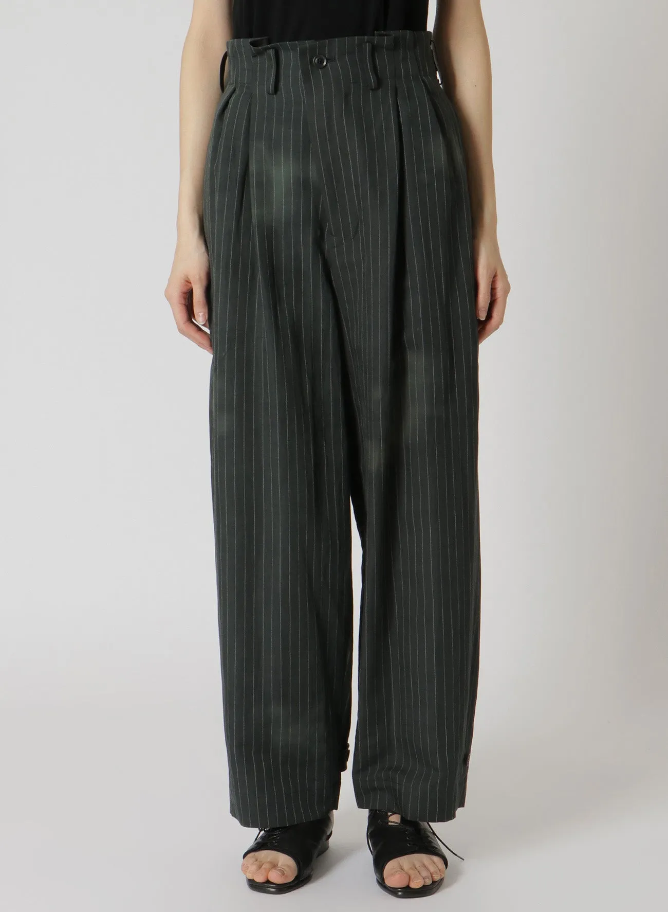LINEN/COTTON PIN-STRIPE UNEVENLY DYED 2 PLEAT PANTS sold by Yohji Yamamoto product image thumbnail 4