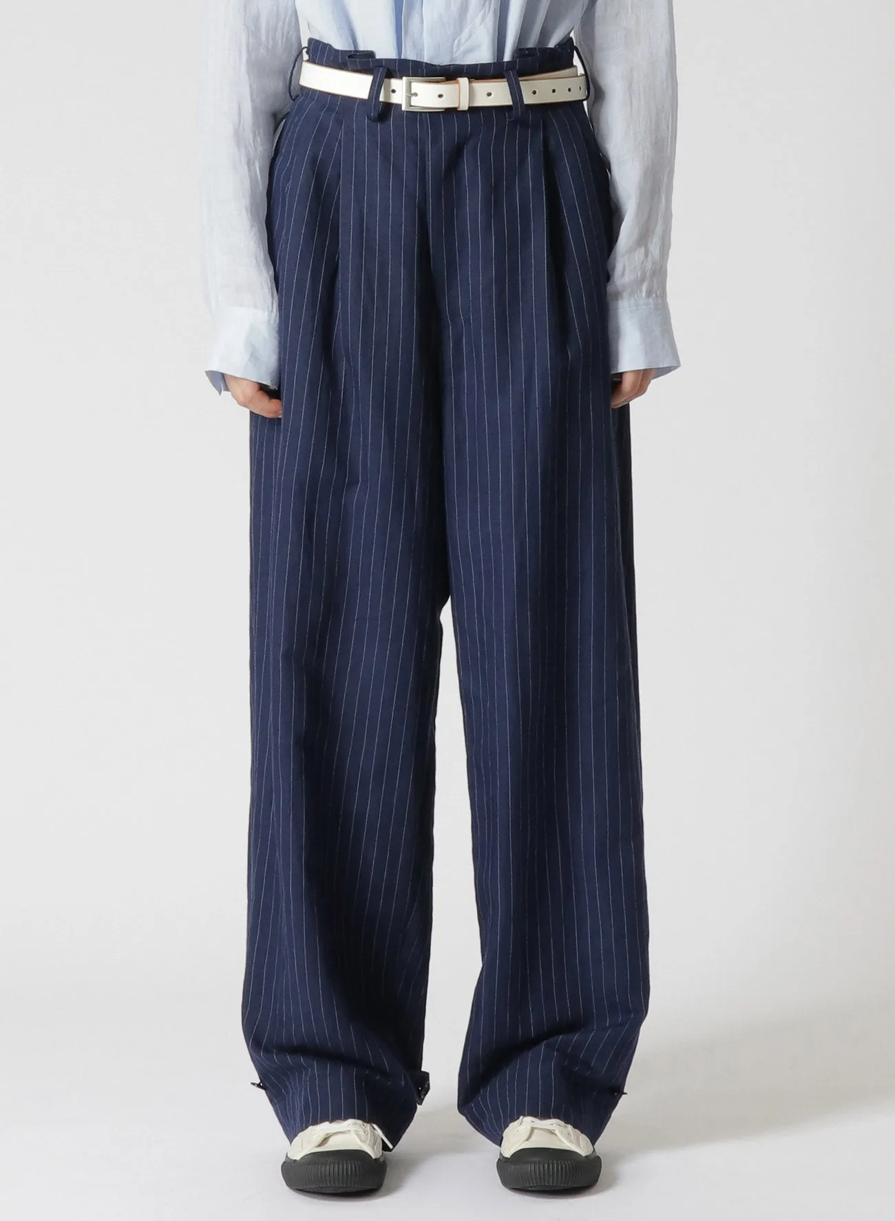 LINEN/COTTON PIN-STRIPE UNEVENLY DYED 2 PLEAT PANTS sold by Yohji Yamamoto product image thumbnail 4