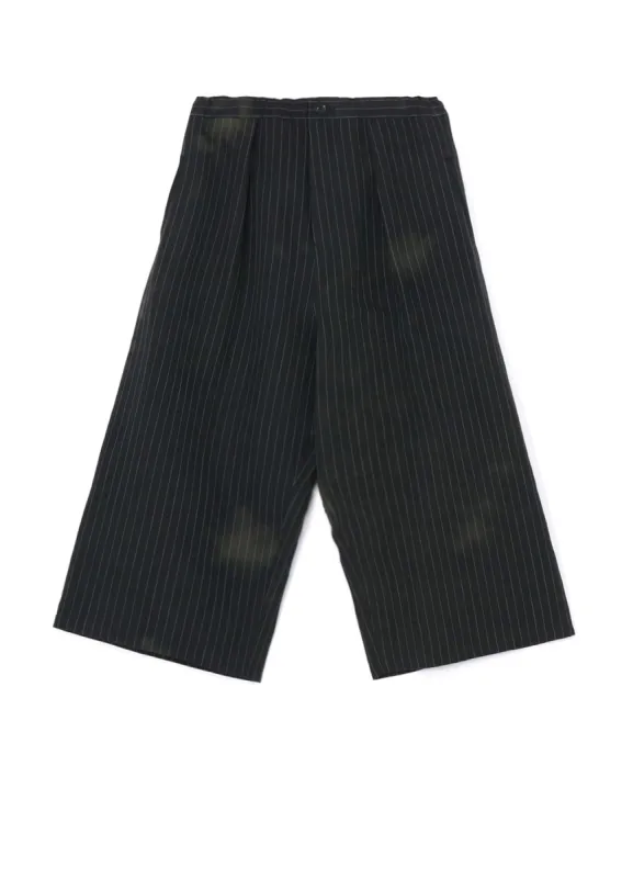 LINEN/COTTON PIN-STRIPED UNEVENLY DYED WIDE LEG PLEATED PANTS sold by Yohji Yamamoto