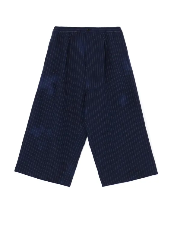 LINEN/COTTON PIN-STRIPED UNEVENLY DYED WIDE LEG PLEATED PANTS sold by Yohji Yamamoto