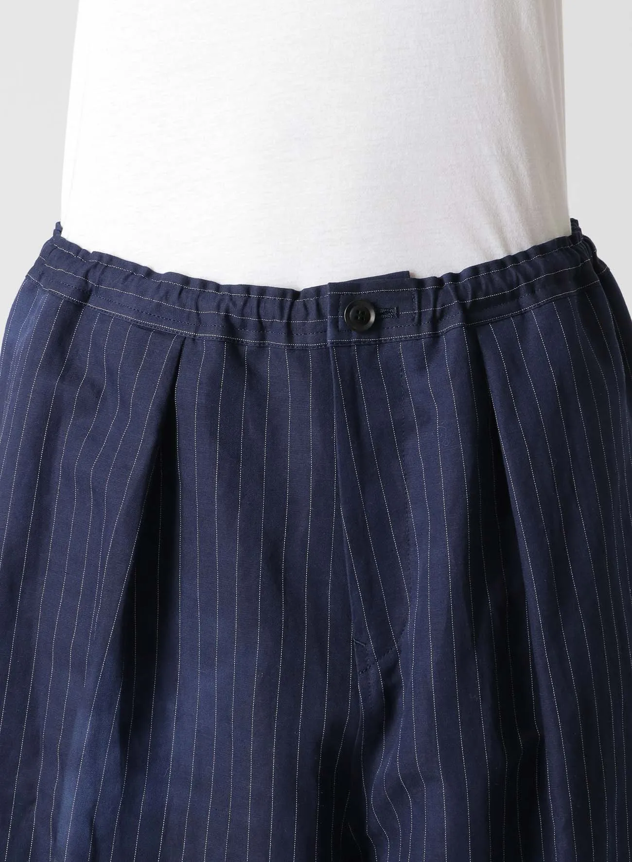 LINEN/COTTON PIN-STRIPED UNEVENLY DYED WIDE LEG PLEATED PANTS sold by Yohji Yamamoto product image thumbnail 5