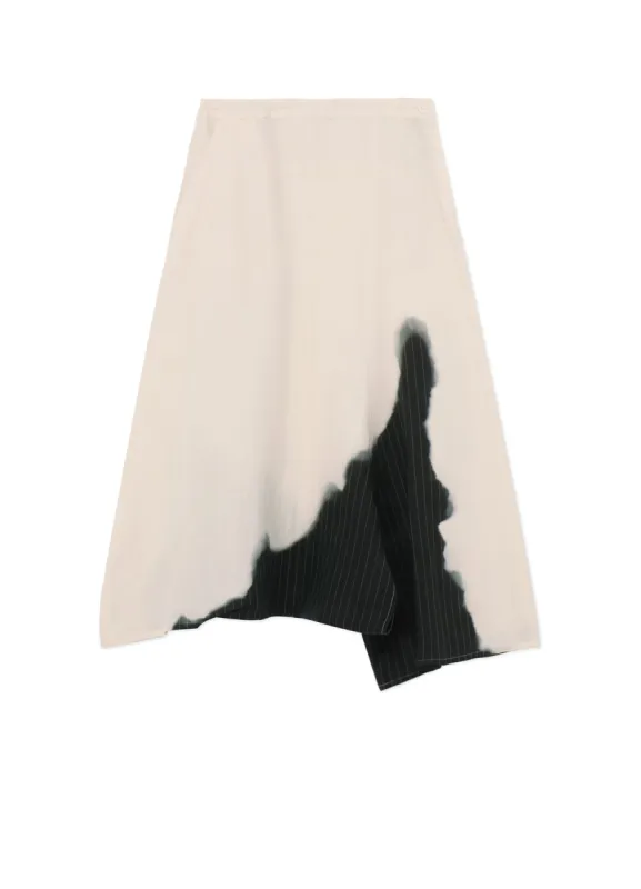 LINEN/COTTON ASYMMETRIC DRAWSTRING PANTS WITH PARTIAL PINSTRIPE PATTERN sold by Yohji Yamamoto