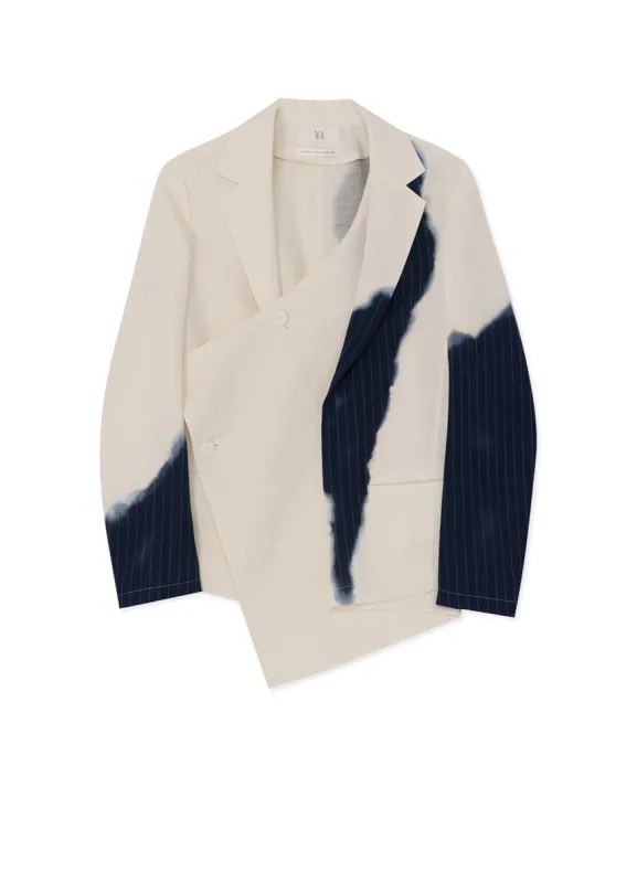 LINEN/COTTON ASYMMETRIC JACKET WITH PARTIAL PINSTRIPE PATTERN sold by Yohji Yamamoto