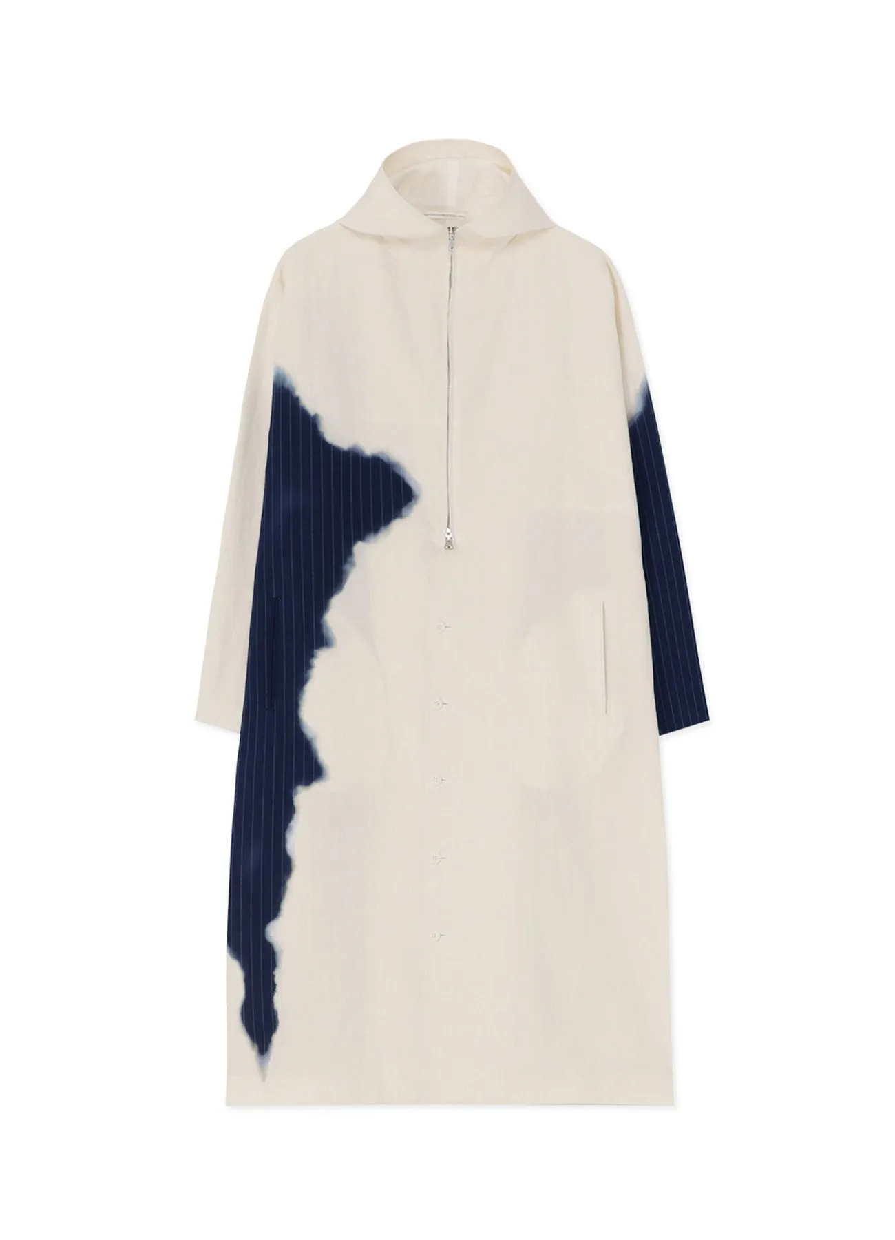 LINEN/COTTON HOODED COAT WITH PARTIAL PINSTRIPE PATTERN sold by Yohji Yamamoto