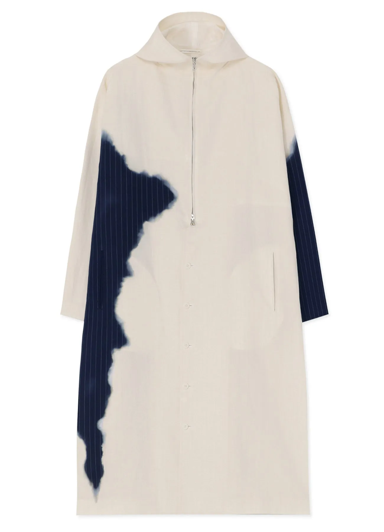 LINEN/COTTON HOODED COAT WITH PARTIAL PINSTRIPE PATTERN sold by Yohji Yamamoto product image thumbnail 2