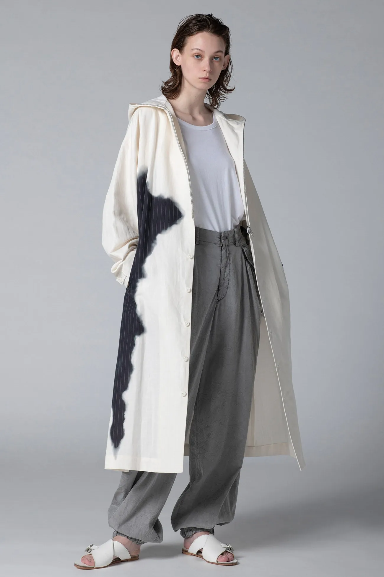 LINEN/COTTON HOODED COAT WITH PARTIAL PINSTRIPE PATTERN sold by Yohji Yamamoto product image thumbnail 5