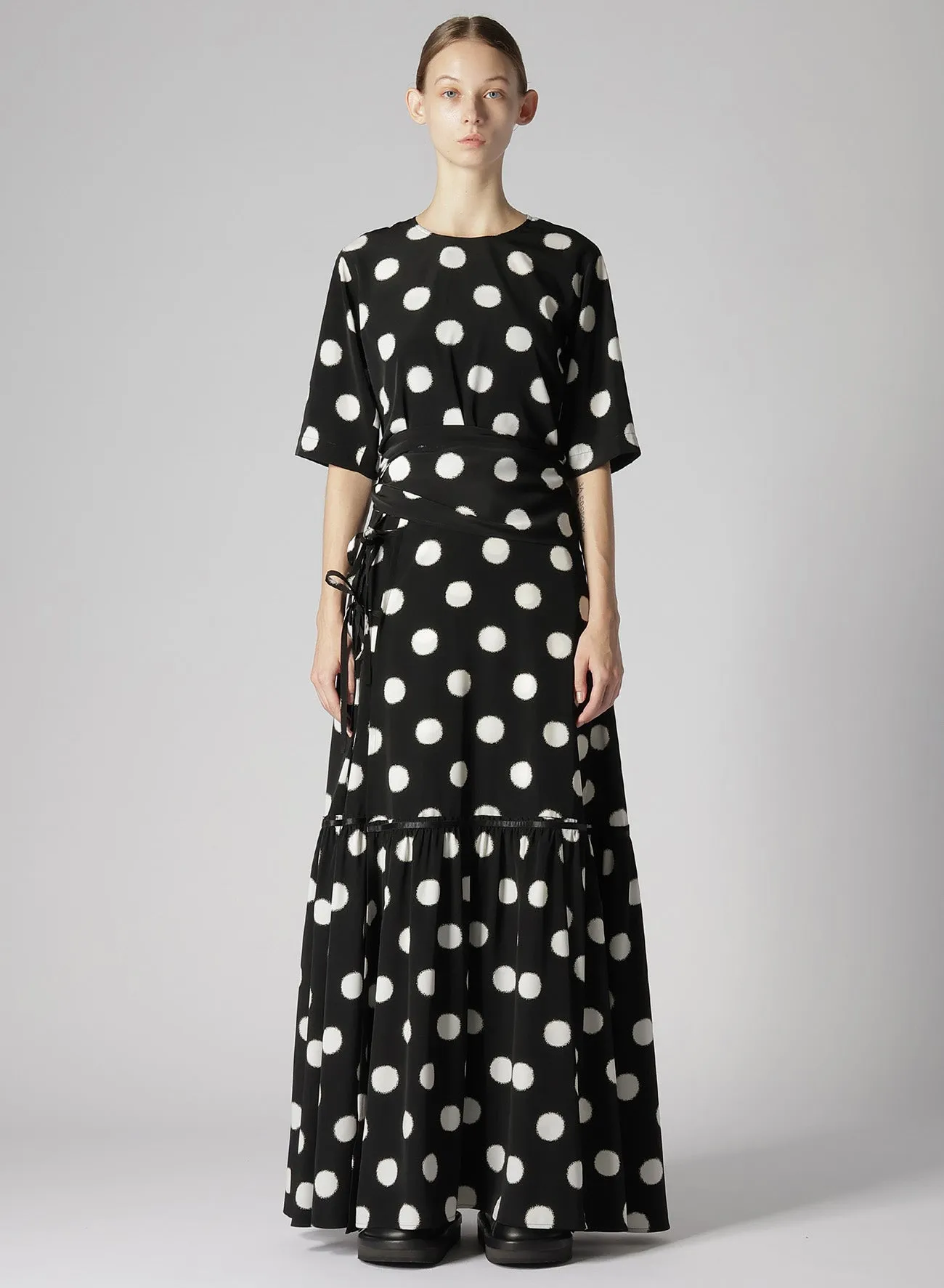 SMALL POLKA DOT CRAPE DE CHINE TEARED SKIRT sold by Yohji Yamamoto product image thumbnail 4