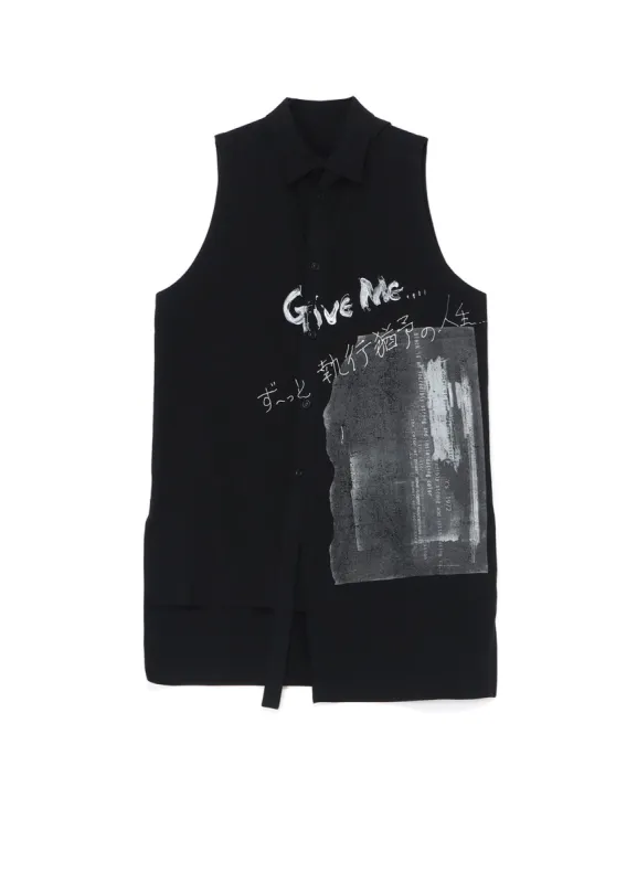 COTTON/LINEN GABARDINE PRINTED ASYMMETRIC SLEEVELESS BLOUSE sold by Yohji Yamamoto