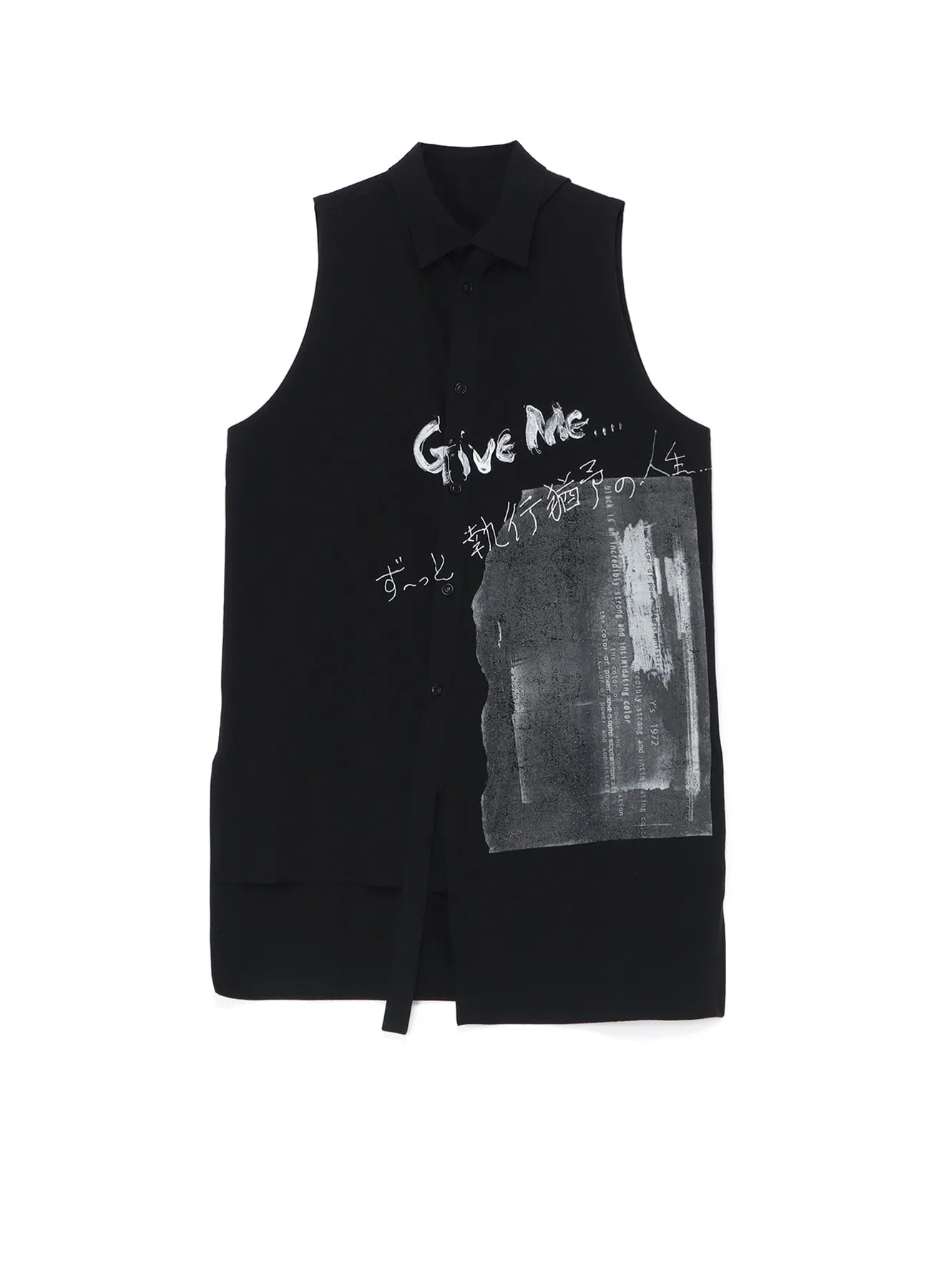 COTTON/LINEN GABARDINE PRINTED ASYMMETRIC SLEEVELESS BLOUSE sold by Yohji Yamamoto