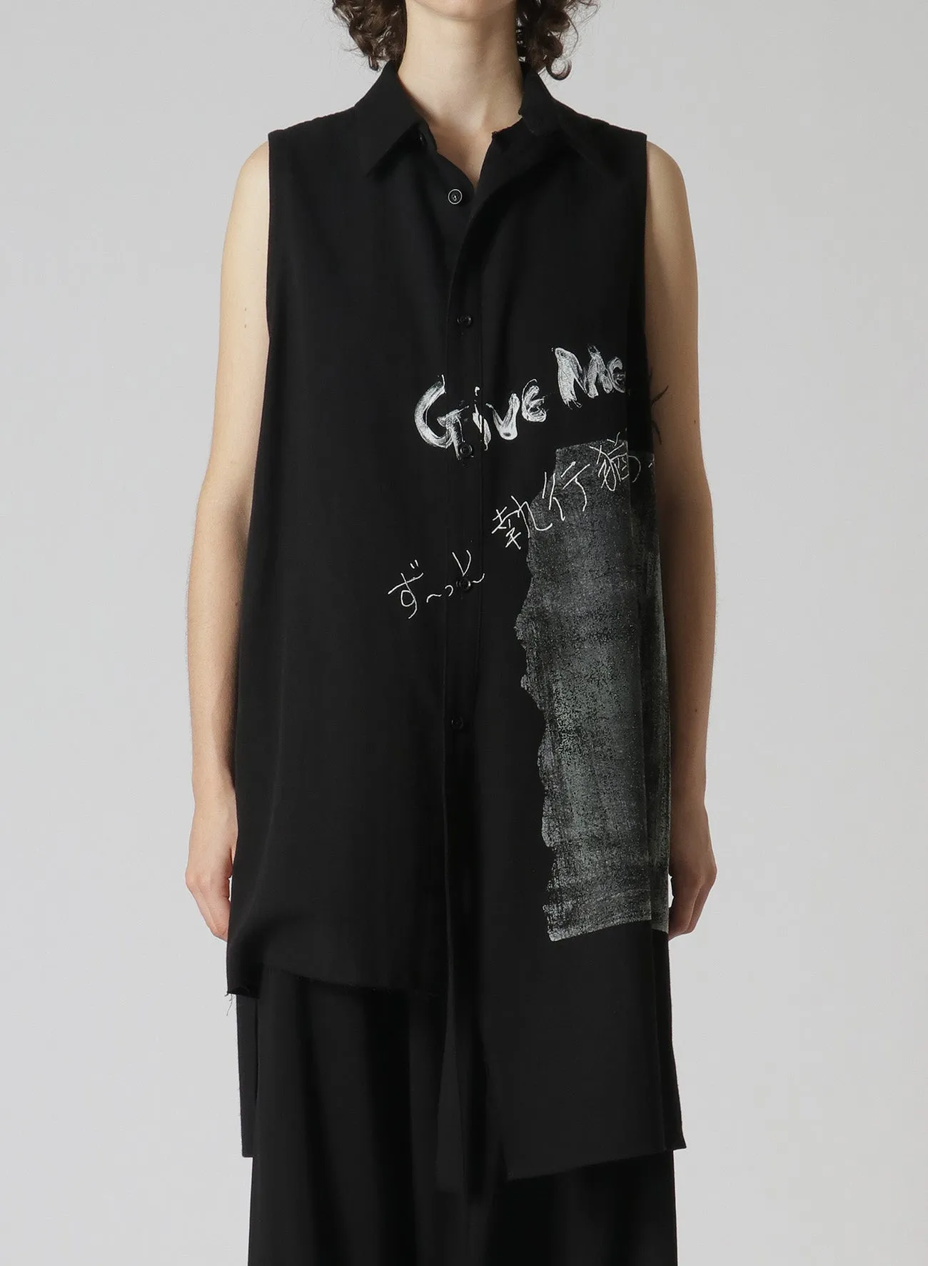COTTON/LINEN GABARDINE PRINTED ASYMMETRIC SLEEVELESS BLOUSE sold by Yohji Yamamoto product image thumbnail 4