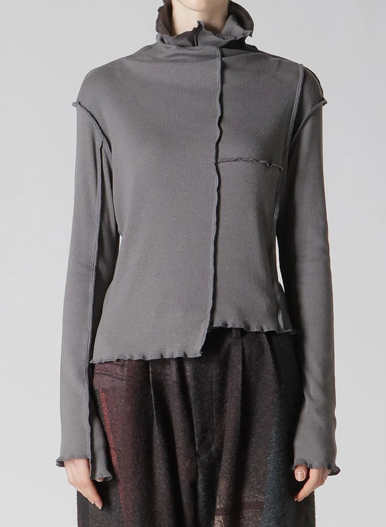 C/Ry RIB PATCHWORK HIGH NECK LONG SLEEVE T sold by Yohji Yamamoto product image thumbnail 4